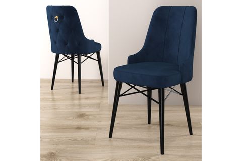 ROVENA MONA AÇILABİLİR MUTFAK MASASI TAKIMI, SİYAH MERMER DESEN, LACİVERT, 132X80