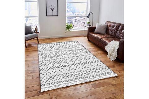 ELSE GRİ KREM GEOMETRİK VİNTAGE SAÇAKLI BOHEM KİLİM HALI 150X230