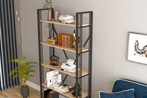 ASEL LUX 5 RAFLI METAL KİTAPLIK, ÇAM