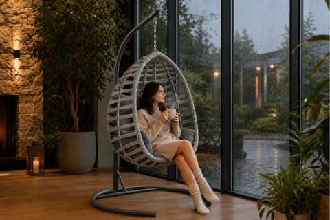 FINDIK TEKLİ RATTAN BAHÇE VE BALKON SALINCAĞI, GRİ