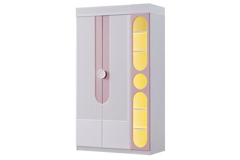 VİRA DOLAP VE LEDLİ KİTAPLIK, PEMBE, 4 KAPAKLI