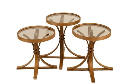 PALM ÜÇLÜ ZİGON SEHPA, CEVİZ BRONZ CAM