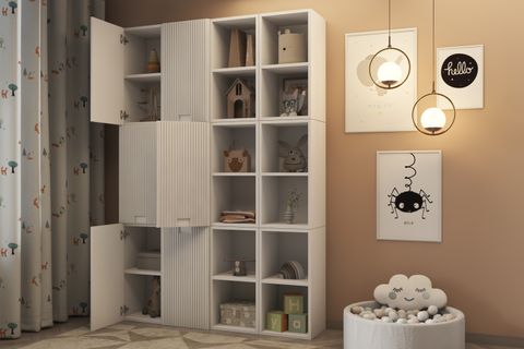 LEON DESENLİ KAPAKLI ÇOCUK KİTAPLIĞI BEYAZ ÇOK AMAÇLI DÜZENLEYİCİ ÇOCUK ODASI DOLABI NRG OD 1013