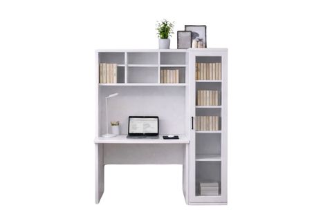 MERİSA CAM KAPAKLI TEK KİTAPLIKLI ÇALIŞMA MASASI, BEYAZ