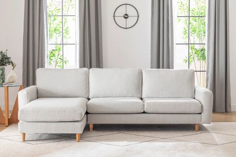 MERLİN MİNİ KÖŞE KOLTUK, NATUREL AYAK, İNCE KOL, RECYCLED KUMAŞ, AÇIK GRİ