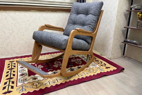 ASEDİA KONTES SALLANAN SANDALYE, GRİ, NATUREL AHŞAP AYAK