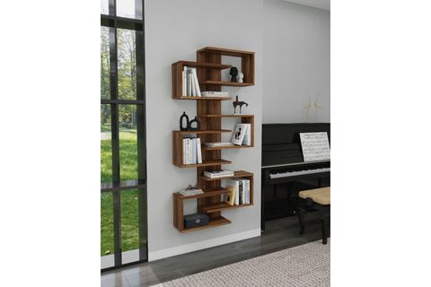 LOTUS 6 RAFLI DUVARA MONTE KİTAPLIK VE DUVAR RAFI, CEVİZ