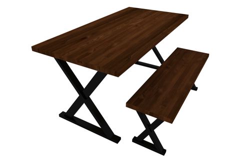 WOODESK ARDIÇ MASİF BANKLI YEMEK MASASI TAKIMI, CEVİZ RENK, 140×70, CPT7642-140