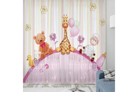 ELSE PEMBE GRİ YILDIZLI İSKANDİNAV DESENLİ DEKORATİF ÇOCUK BEBEK TÜL FON PERDE 140X270