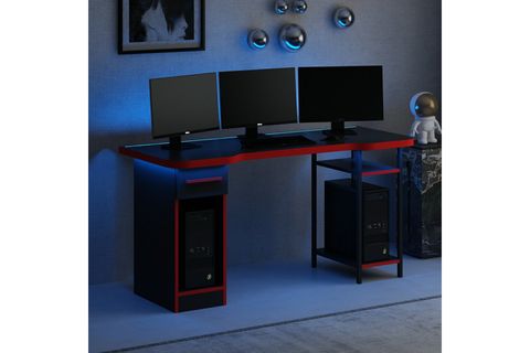 PHOENİX METAL RAF AYAKLI RGB LED IŞIKLI OYUNCU MASASI, SİYAH, SET6
