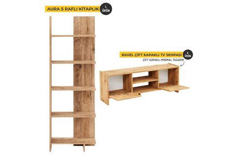 MONİ TV ÜNİTESİ VE KİTAPLIK SETİ, ÇAM