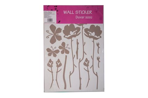 DUVAR SÜSÜ STİCKER GRİ ÇİÇEKLİ ŞEFFAF FİLMLİ PVC