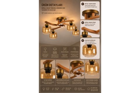 WESTON DÖRTLÜ NATUREL BAL CAMLI PLOFONYER AVİZE