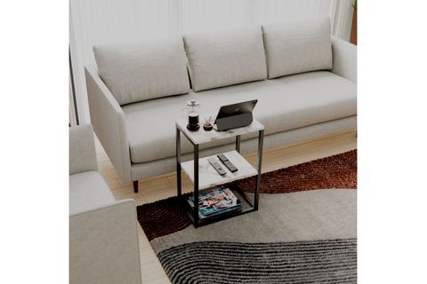 LİNA METAL AYAKLI AHŞAP RAFLI YAN SEHPA, BEJ