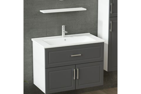 SANYA BANYO DOLABI AS2K1Ç68, BEYAZ ANTRASİT, 85CM