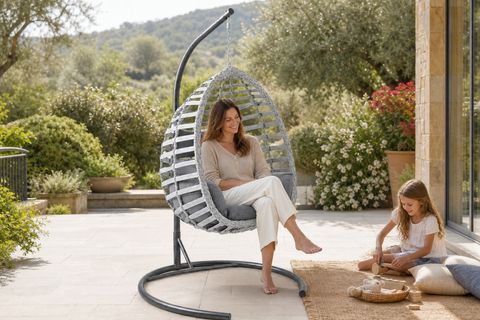 FINDIK TEKLİ RATTAN BAHÇE VE BALKON SALINCAĞI, GRİ