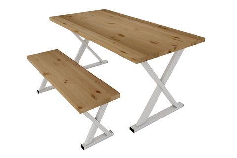 WOODESK ÇINAR MASİF BANKLI YEMEK MASASI TAKIMI, NATURAL RENK, 140X70, CPT7680-140