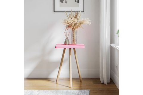 KOZİ KARE AHŞAP AYAKLI YAN SEHPA, PEMBE
