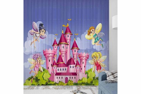 ELSE PEMBE GRİ YILDIZLI İSKANDİNAV DESENLİ DEKORATİF ÇOCUK BEBEK TÜL FON PERDE 140X270