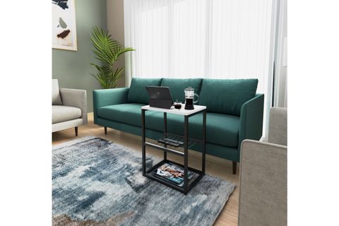 TEDİ METAL AYAKLI DEKORATİF TEL RAFLI YAN SEHPA, BEYAZ