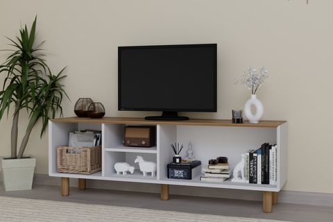 BOHEM SERİSİ NATURA PVC HASIR DESEN TV ÜNİTESİ, GARDEN MEŞE BEYAZ