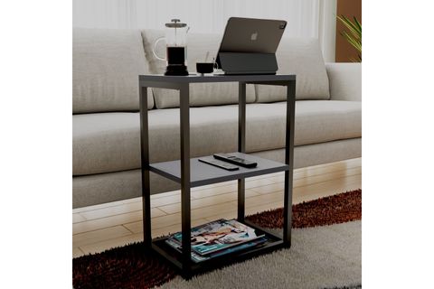 LİNA METAL AYAKLI AHŞAP RAFLI YAN SEHPA, ANTRASİT