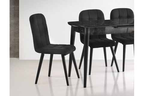 ESSEN MASA VE ETRO SANDALYE TAKIMI, SİYAH MERMER DESEN, 130X80
