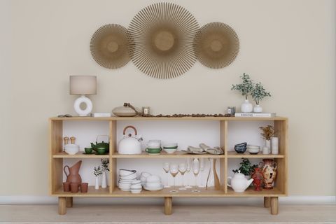 BOHEM SERİSİ NATURA PVC HASIR DESEN KONSOL, CEVİZ  MEŞE, 4 KAPAKLI