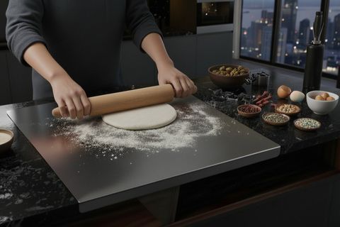 PASLANMAZ ÇELİK ÇOK AMAÇLI MUTFAK TABLASI, GÜMÜŞ GRİ, 50X60 CM