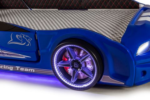 MUSTANG ARABALI FULL LEDLİ KUMANDALI MÜZİKLİ YATAK, MAVİ