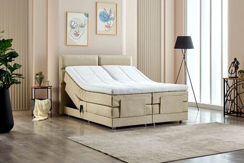 NİVO KUMANDALI BAZA BAŞLIK YATAK SETİ, BEJ, 160X200