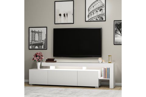 BELİZ LED IŞIKLI TV SEHPASI, PARLAK BEYAZ