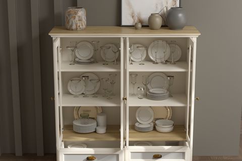 VALENA KONSOL VİTRİN BÜFE, 4 NERVÜR CAM KAPAKLI