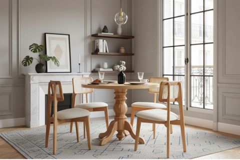 ADEN NATURAL AHŞAP HAZERANLI YUVARLAK MASA TAKIMI, 90X90