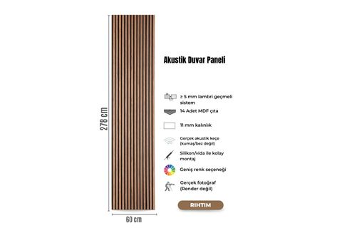 AKUSTİK MDF DUVAR PANELİ, RIHTIM, 60X278 CM