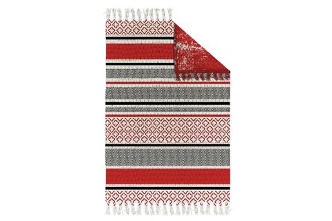 KARNAVAL HOME BABİL SERİ 038 İSKANDİNAV STİL GEOMETRİK MOTİFLİ OTANTİK KARA TEZGAH ÇİFT TARAFLI KİLİM,  KIRMIZI, 80X150