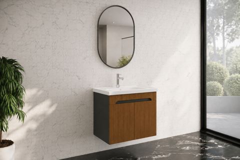 LODE IRMA ANTRASİT AHŞAP 60 CM SERAMİK LAVABOLU ALT BANYO DOLABI