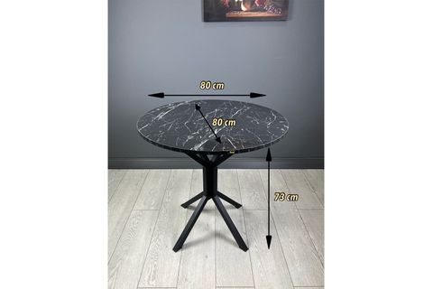 SARAY SİYAH MERMER MUTFAK MASASI SİYAH AYAK 80 CM