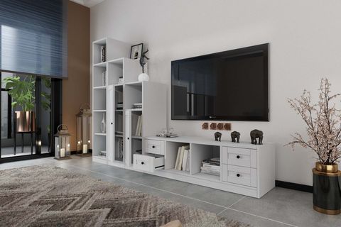 NORTH TV ÜNİTESİ, 2 KAPAKLI 4 ÇEKMECELİ, BEYAZ, 230 CM, TV-1231