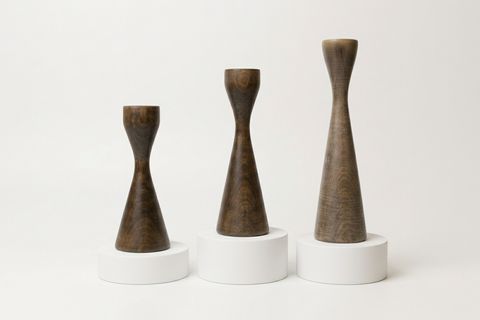 AHENK KAYIN AHŞAP ÜÇLÜ ŞAMDAN SETİ, KOYU CEVİZ,  15-20-25 CM
