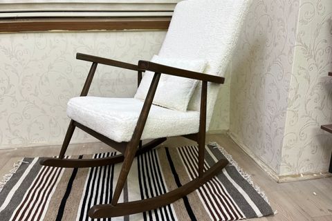 ASEDİA TREND SALLANAN SANDALYE, TEDDY KREM, AHŞAP, CEVİZ AYAK