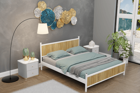 GM MODERN METAL ÇİFT KİŞİLİK KARYOLA, BEYAZ ATLANTİK ÇAM, 150X200