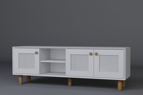 BOHEM SERİSİ NATURA PVC HASIR DESEN TV ÜNİTESİ, NATURA MAT BEYAZ