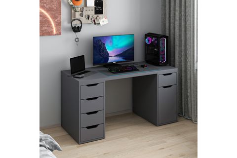 ALEN ÇALIŞMA MASASI, ANTRASİT, 5 ÇEKMECELİ, 150 CM