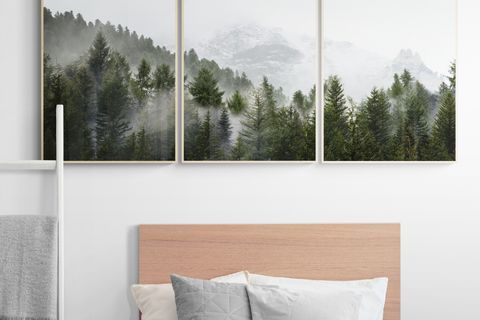 SİSLİ ORMAN VE DAĞ MANZARASI  NATURAL ÇERÇEVE TABLO SETİ 21X30