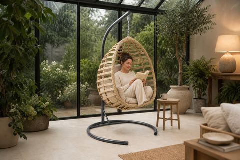 FINDIK TEKLİ RATTAN BAHÇE VE BALKON SALINCAĞI, KAHVERENGİ