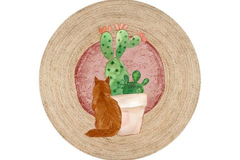 KARNAVAL BOLERO ÖRME JÜT KİLİM, KAKTÜS VE KEDİ DESENLİ, HASIR, 120X120