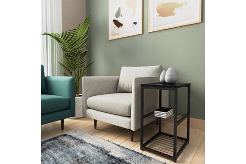 TEDİ METAL AYAKLI DEKORATİF TEL RAFLI YAN SEHPA, SİYAH