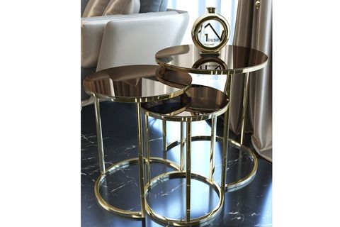 TUBİHOME ZİGON SEHPA, GOLD METAL, BRONZ CAM