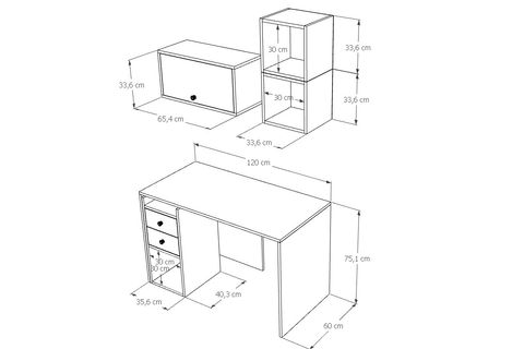 LUMA MODÜL DUVARA MONTE ÇALIŞMA MASASI, 2 ÇEKMECELİ 1 KAPAKLI